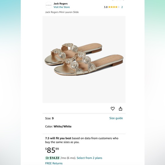 Jack Rodgers Mini Lauren Slide Platinum size 8 - Picture 1 of 6